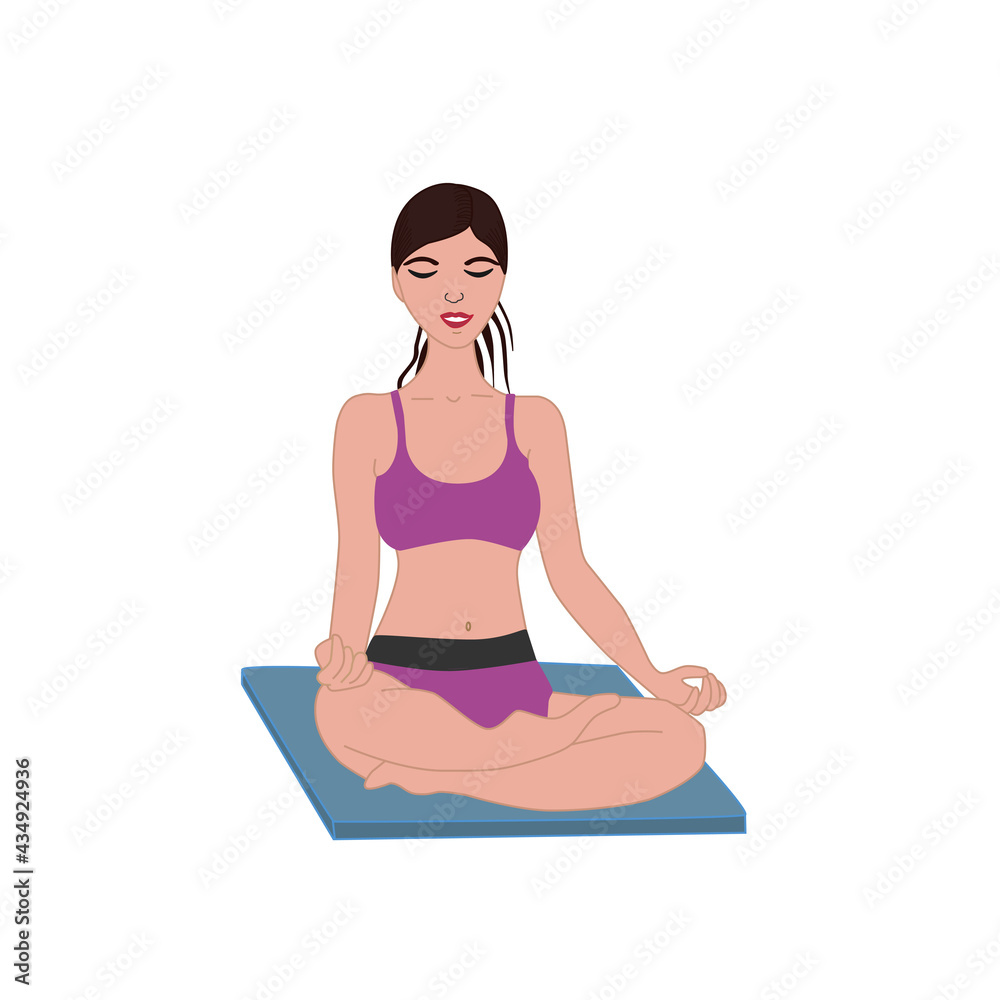 A young woman does yoga at home or in the gym. The concept of a healthy lifestyle. Vector illustration isolated on a white background. A young woman does yoga at home or in the gym. The concept of a healthy lifestyle. Vector illustration isolated on a white background.