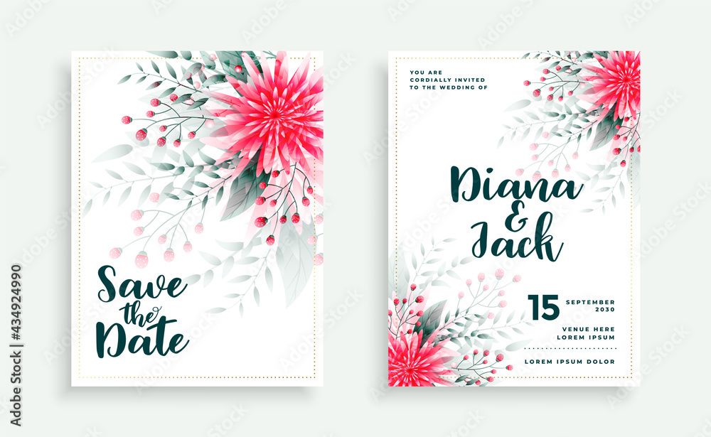 beautiful wedding card design with flower decoration