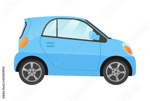 Sticker of small blue city car on white background