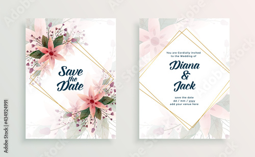 wedding card invitation design template with flowers