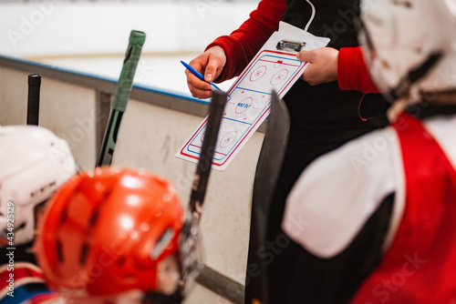 Training of the hockey game of the children's team at the Ice Sports Palace Vershina MOSCOW RUSSIA-December 01, 2020 photo