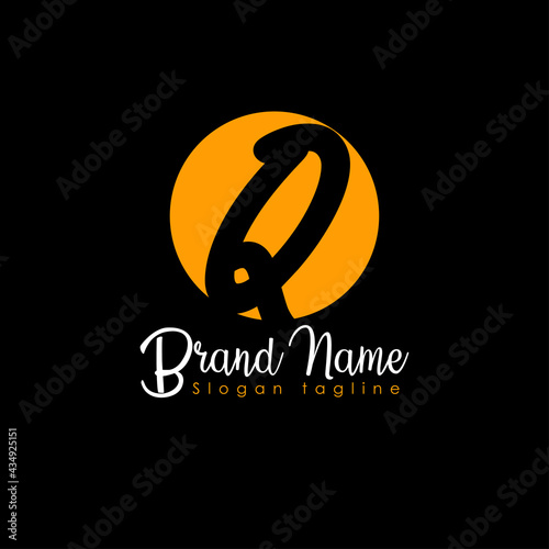 PLetter Q logo design in orange color on black background
 photo