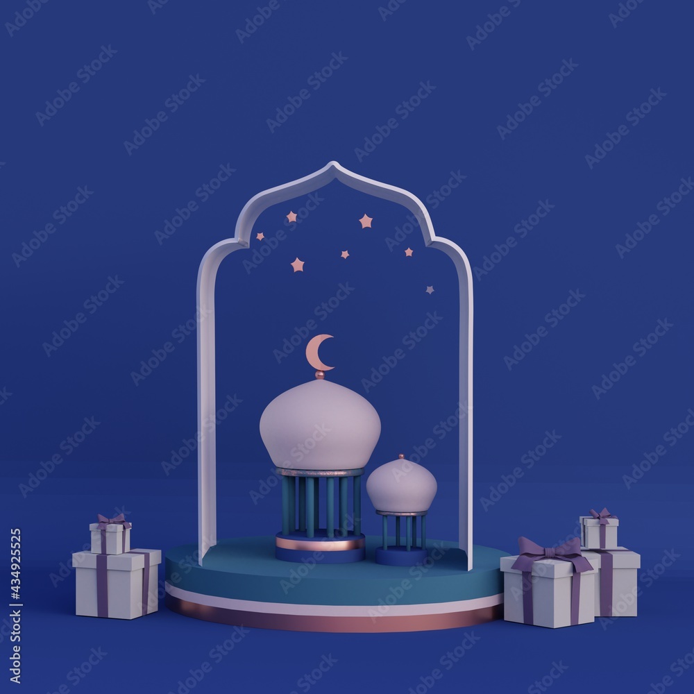 Cartoon style Islamic background with crescent moon, arabic lantern , ramadan kareem, mawlid, iftar, isra miraj, 3D illustration. Cartoon style Islamic background with crescent moon, arabic lantern , ramadan kareem, mawlid, iftar, isra miraj, 3D illustration.