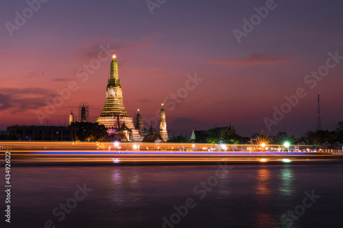 Sunset view of Wat Arun Temple in Bangkok, Thailand.