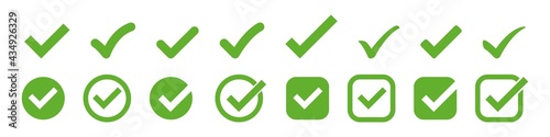 check mark vector icon. green box set. ok choose illustration white background. correct isolated symbol. photo