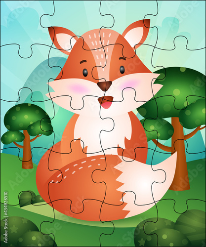 Puzzle game illustration for kids with cute fox