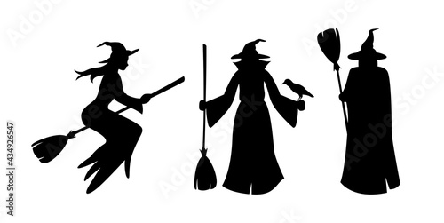 halloween silhouettes holiday elements on white background
