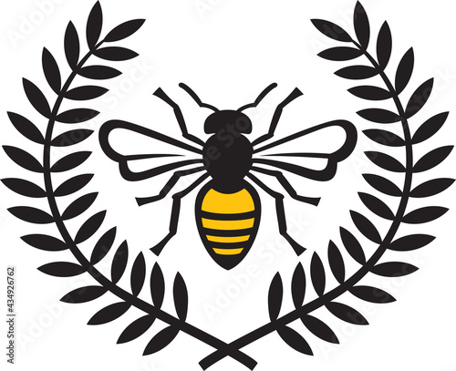 
Bee and laurel wreath color vector