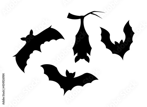 Silhouette elements of bats on white background