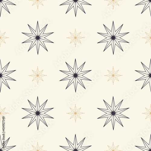 Hand drawn seamless pattern of decorative stars. Abstract celestial space vector. Christmas star icon. Ornament sketch illustration for greeting card  invitation  wallpaper  wrapping paper  fabric