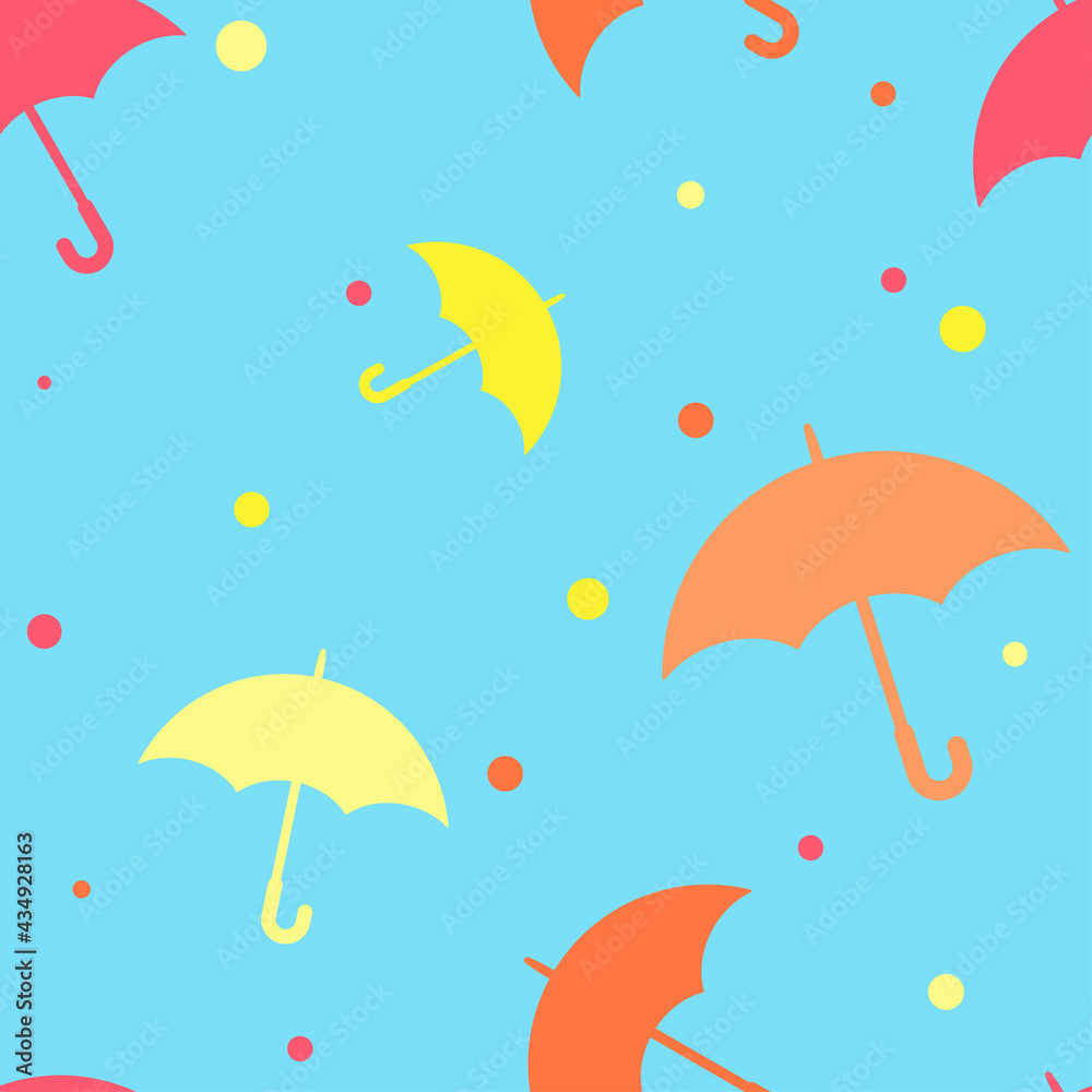 Seamless pattern with light patel umbrella on blue background. Retro style print for textile, banner, weather forecast, wrapping paper Seamless pattern with light patel umbrella on blue background. Retro style print for textile, banner, weather forecast, wrapping paper