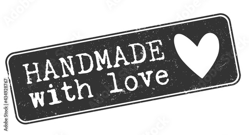 grungy HANDMADE WITH LOVE stamp or sticker with heart vector illustration