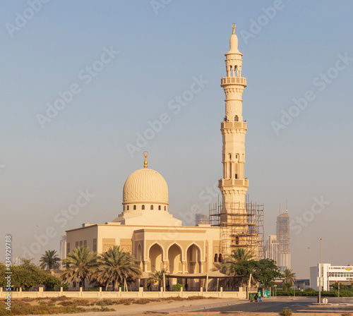 Dubai, UAE - 05.21.2021 - Mosque in final stages of construction in Nad Al Hamar area of Dubai. Religion