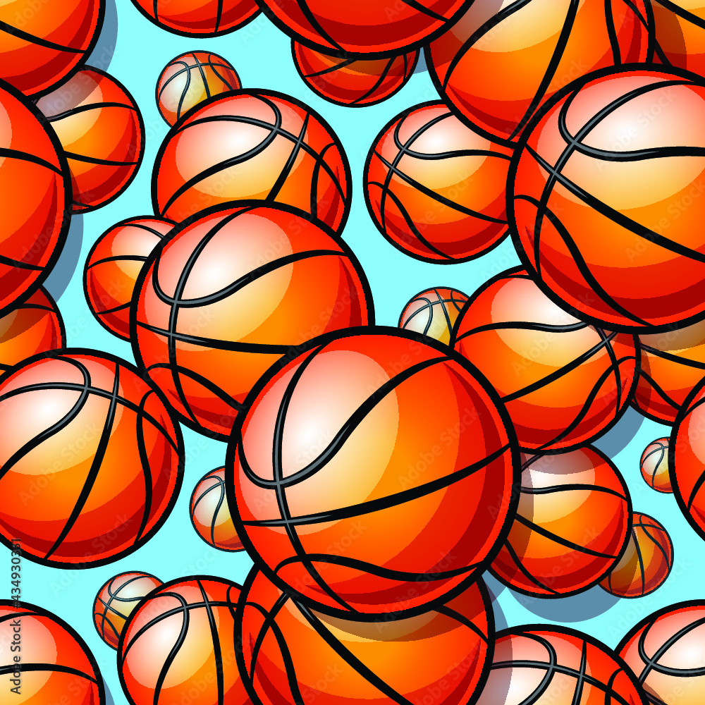 Basketball balls seamless pattern design vector illustration. Ideal for wallpaper, cover, wrapping paper, packaging, textile design and any kind of decoration Basketball balls seamless pattern design vector illustration. Ideal for wallpaper, cover, wrapping paper, packaging, textile design and any kind of decoration