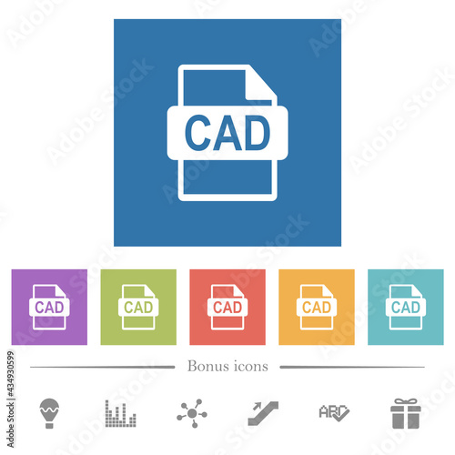 CAD file format flat white icons in square backgrounds
