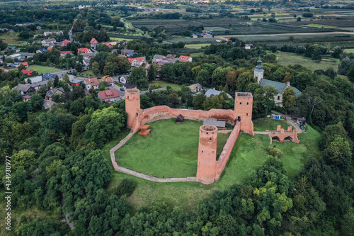 Drone view of castle In Czersk, small village In Masovia Region of Poland photo