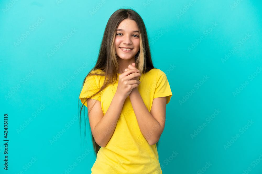 Little girl over isolated blue background laughing Little girl over isolated blue background laughing