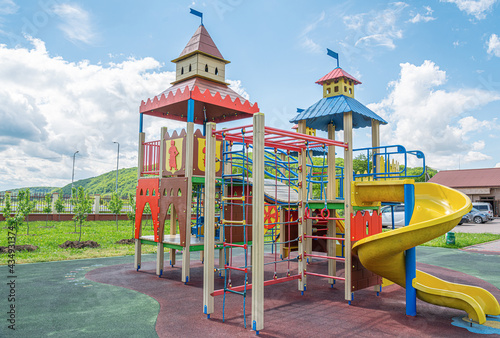 Children's multi-colored open-air playground. Playground for children's games. © Denis Rozhnovsky
