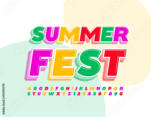 Vector Colorful Poster Summer Fest. Kids Bright 3D Font. Creative Alphabet Letters and Numbers set
