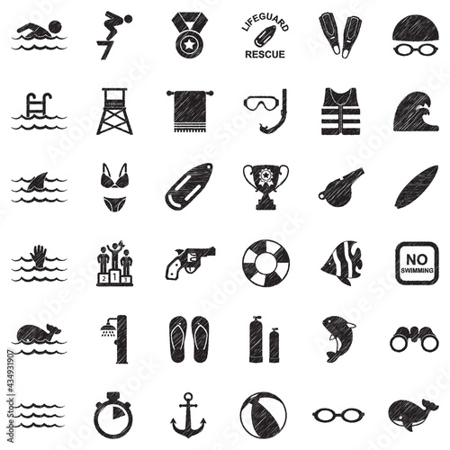 Swimming Icons. Black Scribble Design. Vector Illustration.