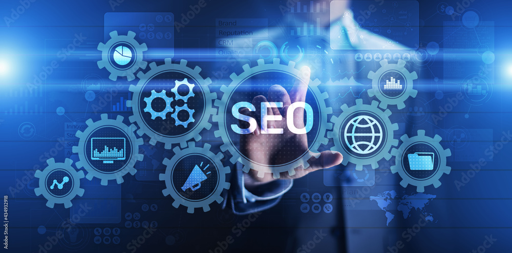 SEO - Search engine optimisation, Digital Internet marketing concept on virtual screen