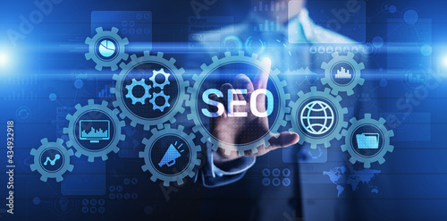 SEO - Search engine optimisation, Digital Internet marketing concept on virtual screen
