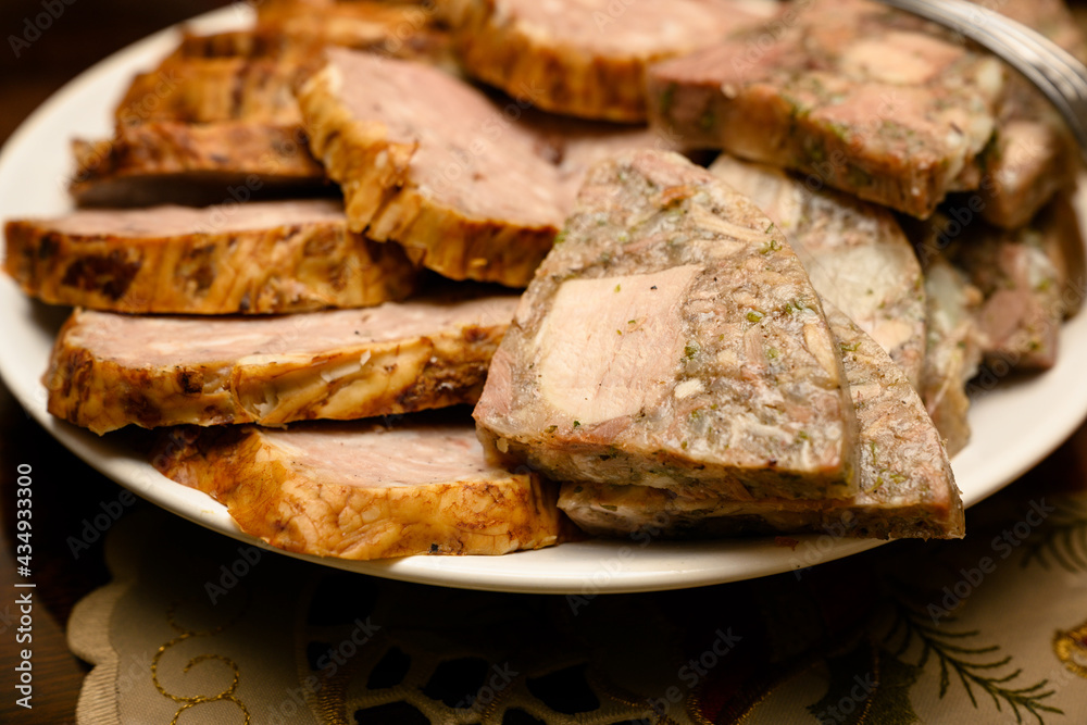 Sliced sausage and sirloin on a plate. Sliced sausage and sirloin on a plate.