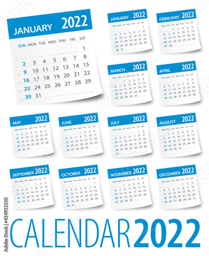 2022 Calendar Leaves Set - Vector Illustration