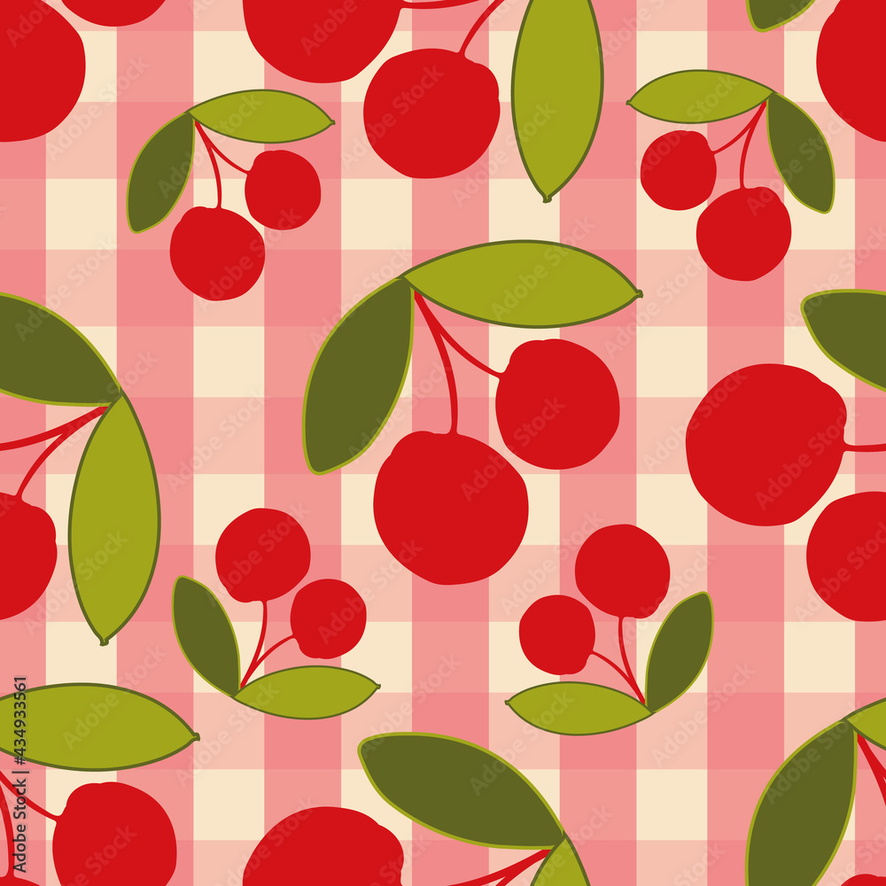 Cherries on squares background vector repeat pattern print