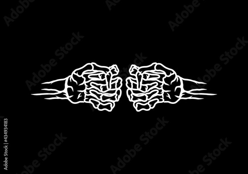 White black color of line art fist hand