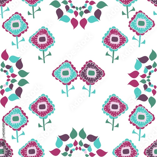Cute Floral Aqua, Pink And Purple Repeat Pattern photo