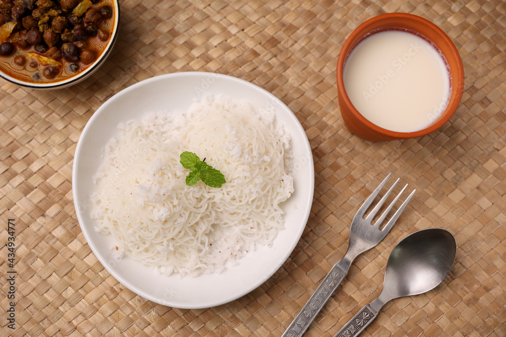 Noolappam , idiyappam rice noodles, string hopper popular steam cooked