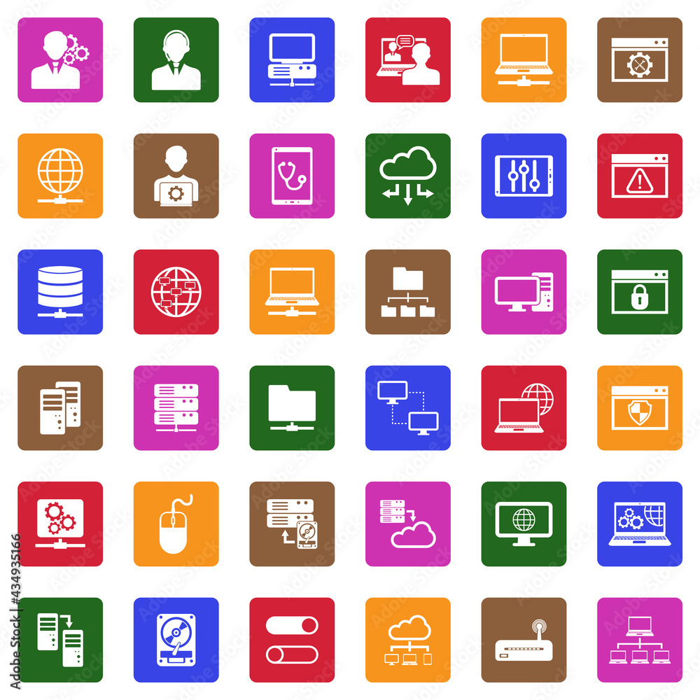 System Administrator Icons. White Flat Design In Square. Vector Illustration. System Administrator Icons. White Flat Design In Square. Vector Illustration.