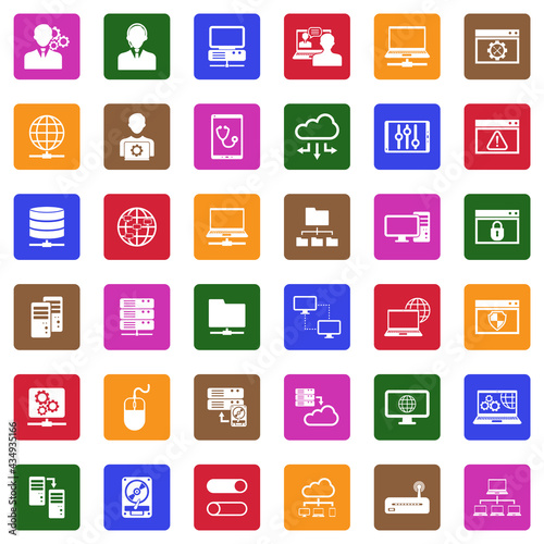 System Administrator Icons. White Flat Design In Square. Vector Illustration.
