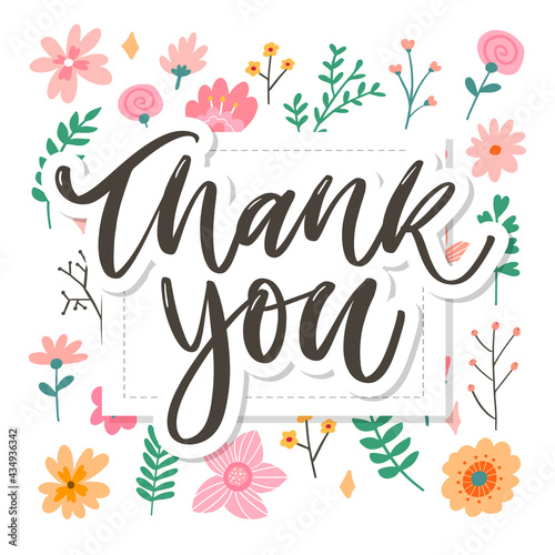 Cute Thank You Script Card Flowers Letter text
