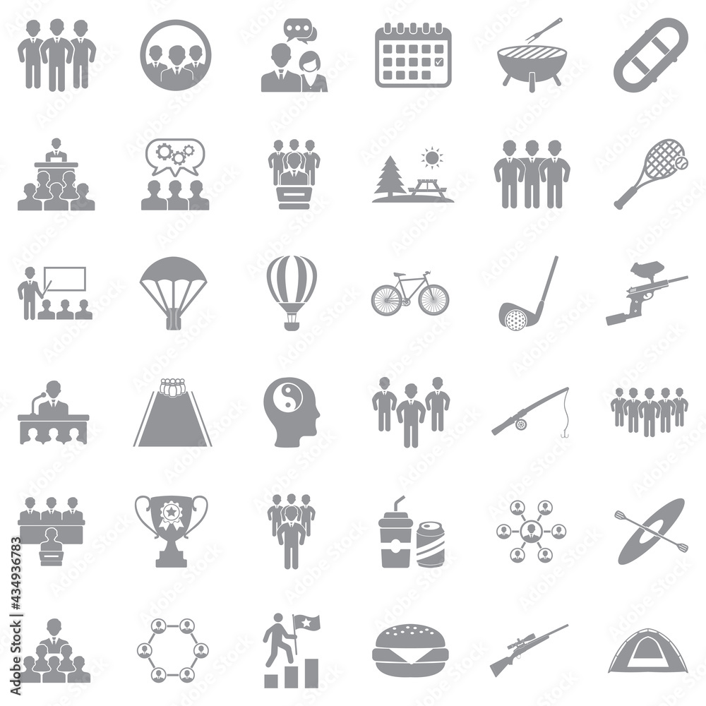 Fototapeta premium Team Building Icons. Gray Flat Design. Vector Illustration.