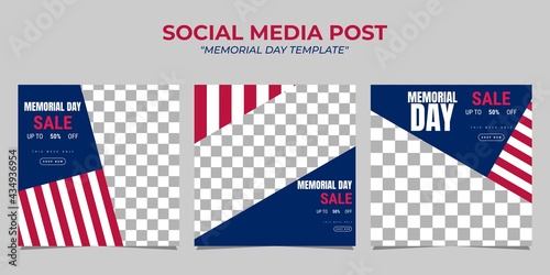 US Memorial Day social media post template design. It is suitable for banners, posters, flyers, greeting cards, etc. Vector illustration