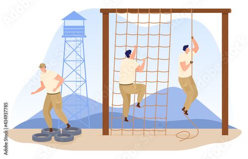 Military camp, training of soldiers. Infantry in camouflage uniform. Tactical base