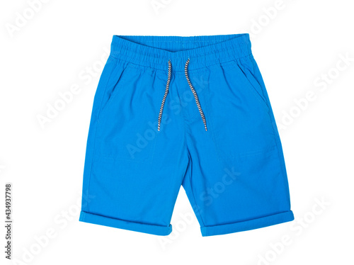 Blue men's shorts isolated on white background