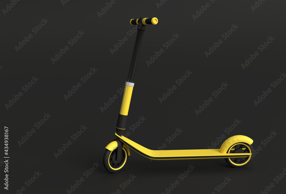 3D Render Concept of Single Push Scooter for children 3D art Design illustration.