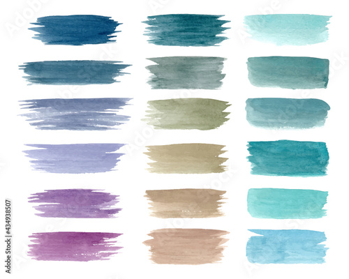 Collection of pastel brush strokes with watercolor