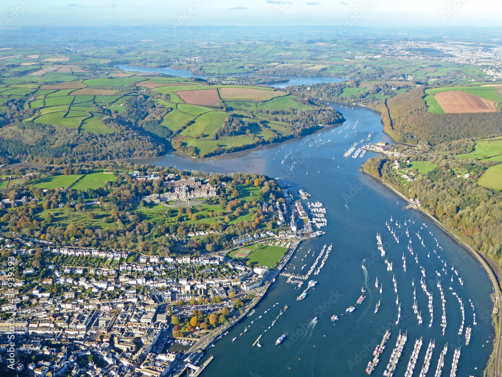Aerial view of the River Dart at Dartmouth, Devon	