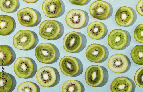 Collection of kiwi slice fruits overhead view flat lay