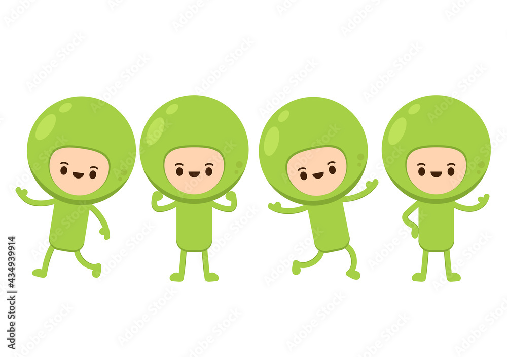 Peas character design. Peas on white background. Peas costume. Peas character design. Peas on white background. Peas costume.