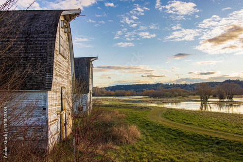 The twin barns at Billy Frank Jr. Nisqually National Wildlife Refuge near Olympia, Washington