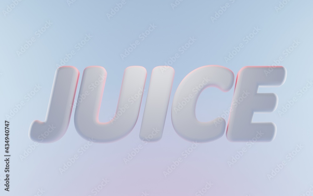 Word JUICE on isolated blue background. Realistic 3d illustration modern font plum or grape juice, lettering to promotion and advertising drinks, text style template, concept brand label Word JUICE on isolated blue background. Realistic 3d illustration modern font plum or grape juice, lettering to promotion and advertising drinks, text style template, concept brand label