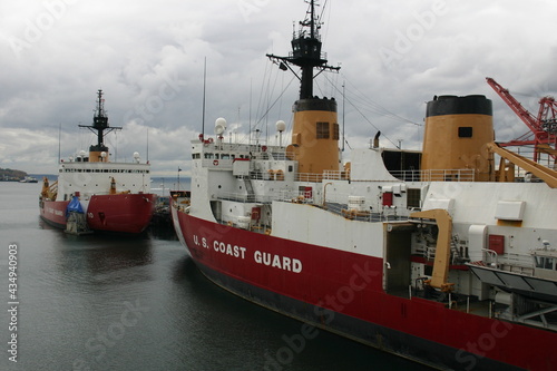 Coast Guard Buoy Tender Ship in Valdez Harbor, Alaska, on a Cloudy Day photo