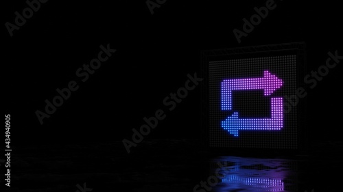 3d rendering of light shaped as symbol of repeat on black background