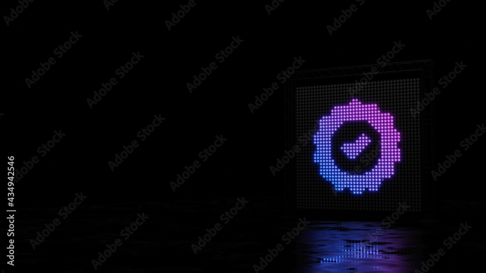 3d rendering of light shaped as symbol of check on black background