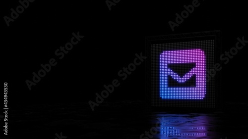 3d rendering of light shaped as symbol of envelope square on black background